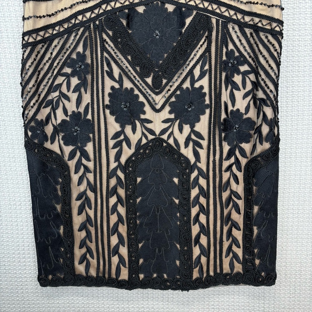 Vtg Sue Wong Black Lace Illusion Beaded Evening Cocktail Dress Sheer Back Small - Picture 3 of 12